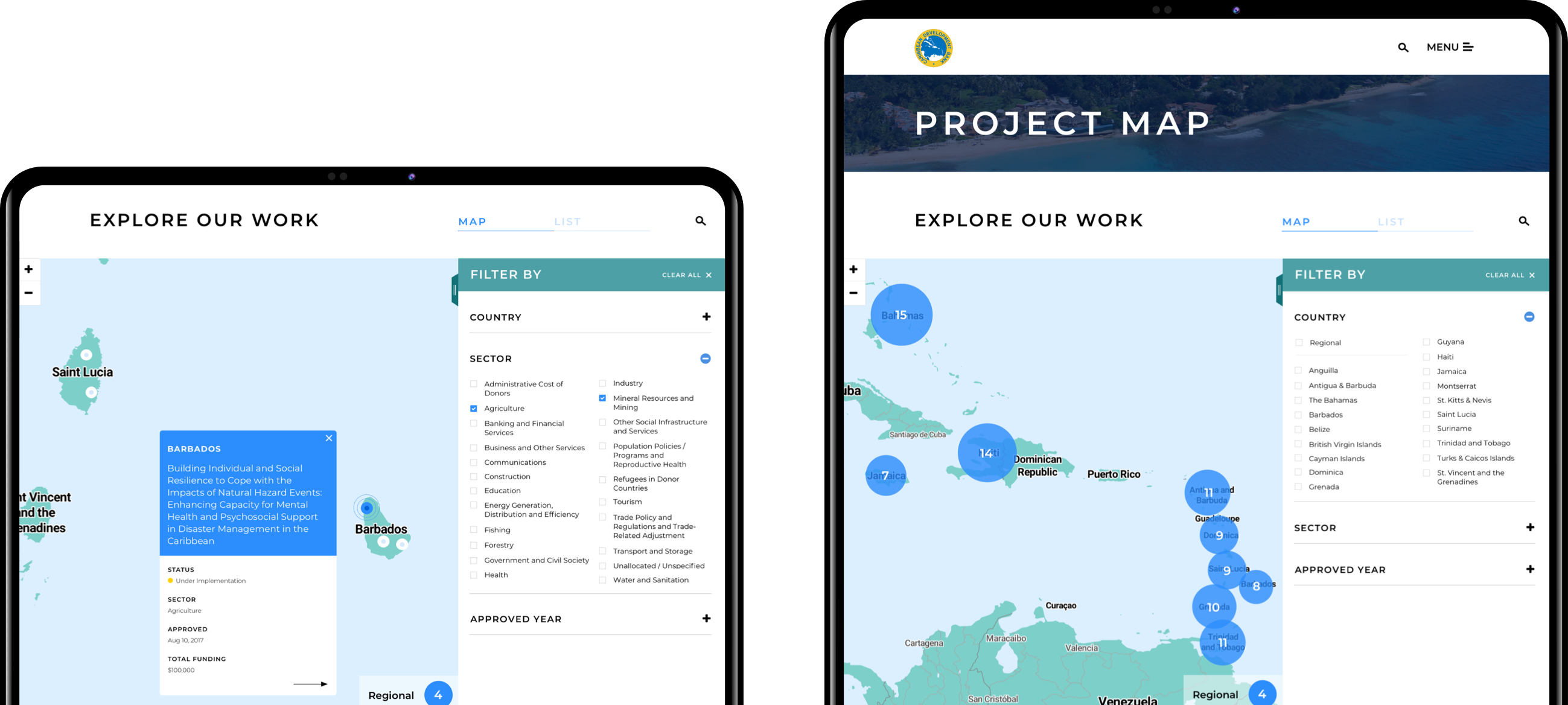 CDB Project Map screens on tablets